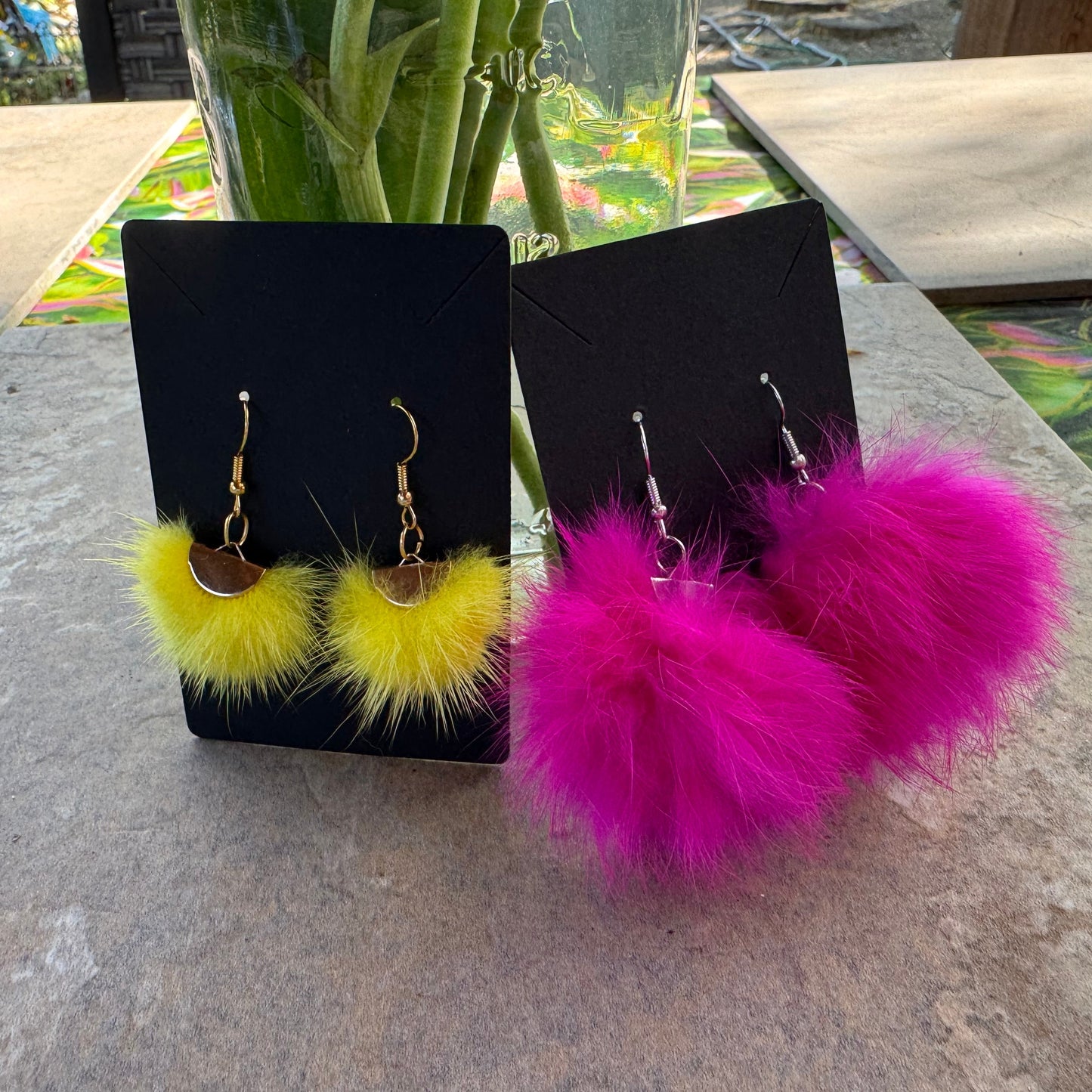 Real Fur Pom pom earrings 14k or 925 silver