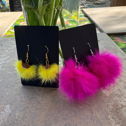 Real Fur Pom pom earrings 14k or 925 silver